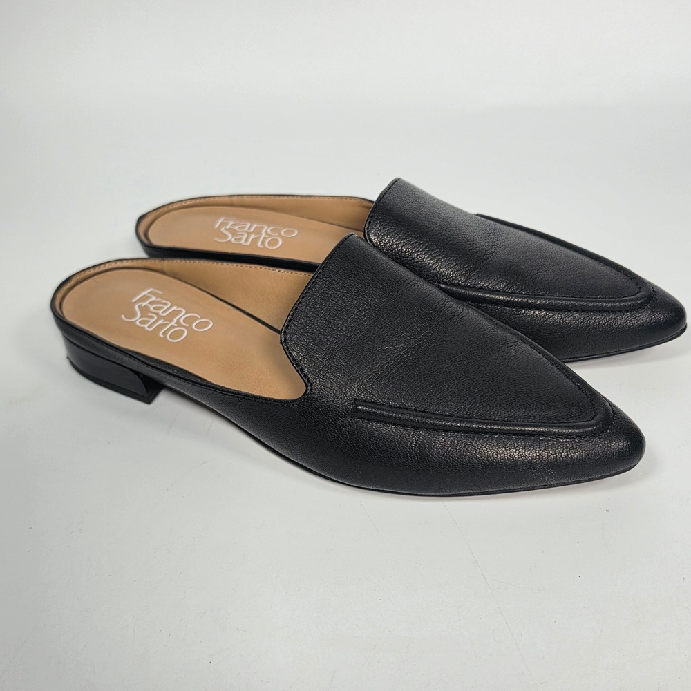 Franco Sarto Sela Mules Women's 6.5M Black Leather Pointed Toe Loafer Slip On